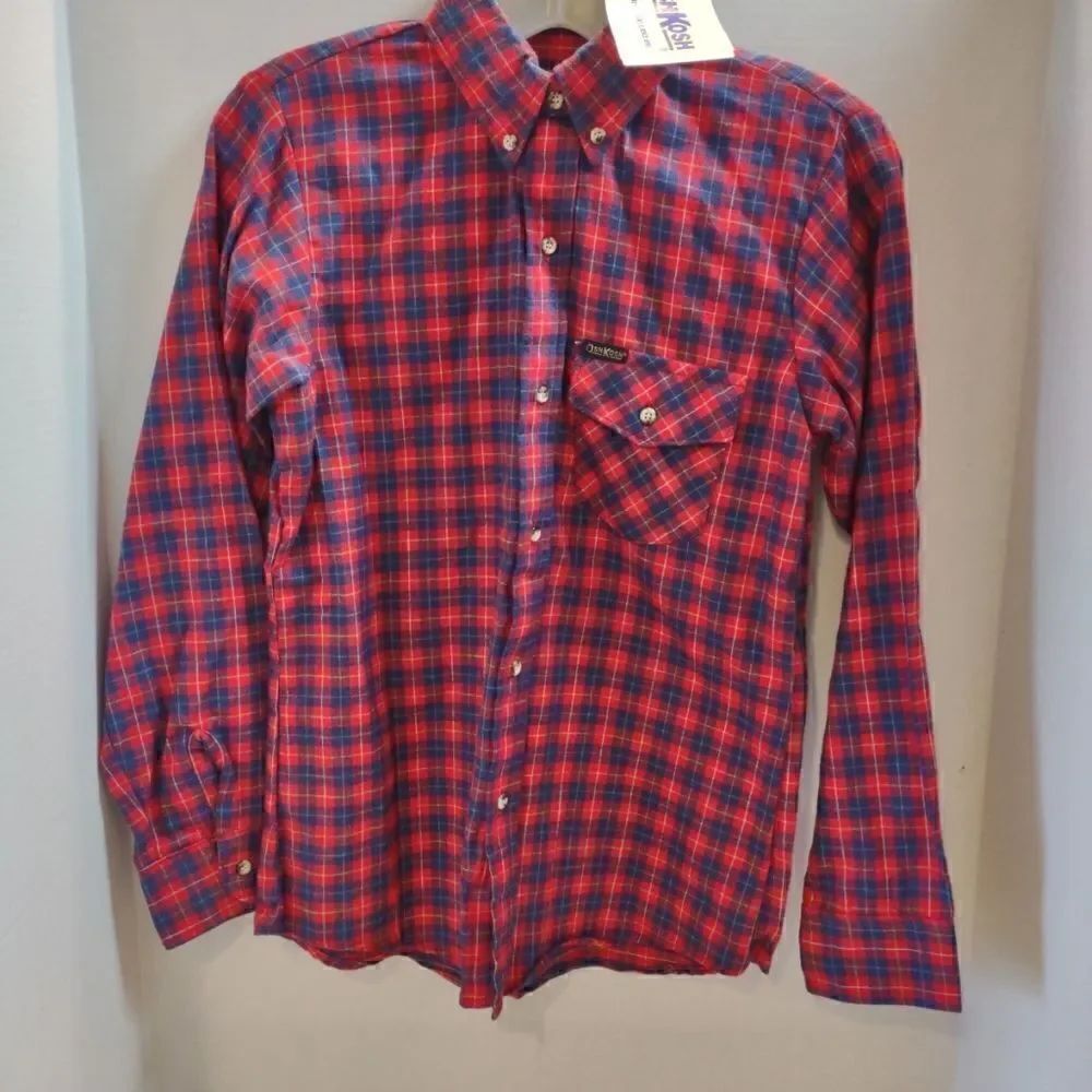 👍 Oshkosh Plaid Flannel Shirt Size 14. K1